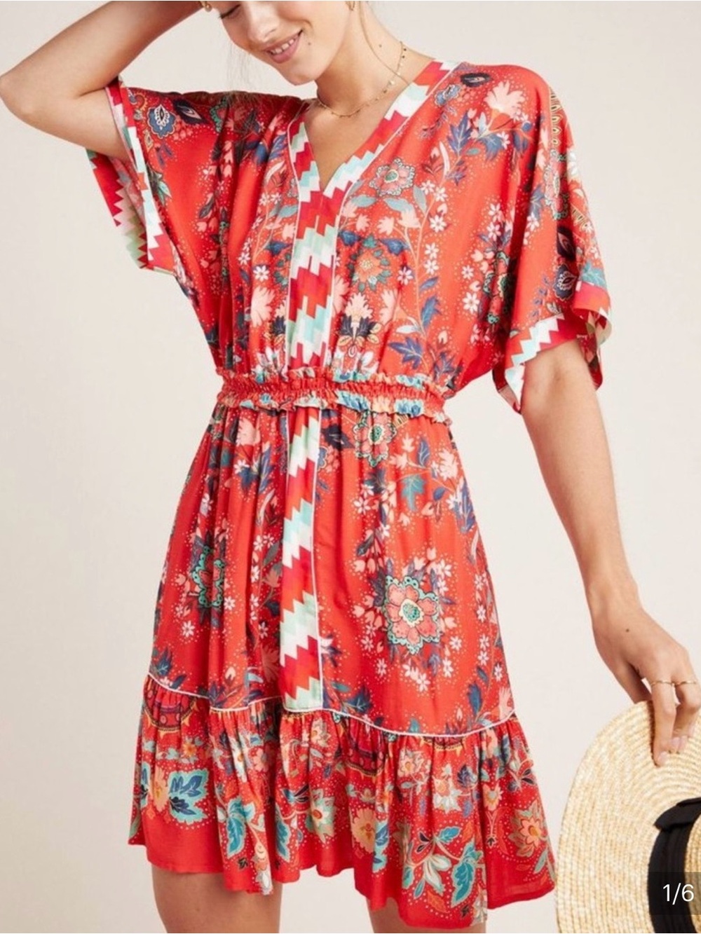 Farm Rio x Anthropologie Jane Mini Dress Orange Floral